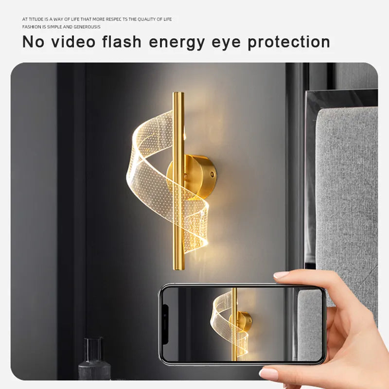 Elegant Gold LED Wall Sconce Lamp with Warm Light - Modern Acrylic and Aluminum Alloy Design